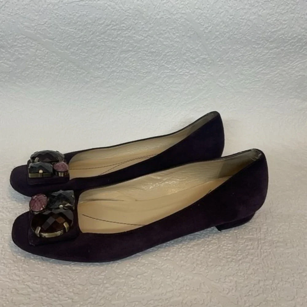 Kate Spade Purple Low Block Heel Rhineston‎ Ballerina Flats Women 9B Italy